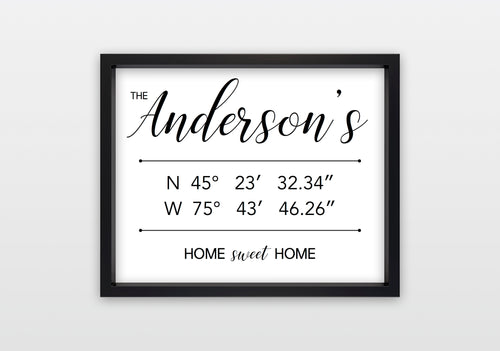 GPS Family Name Sign - Personalized Print
