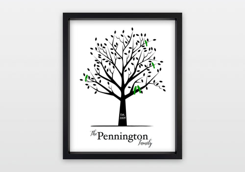 Family Tree with Clover and Birds - Personalized Print