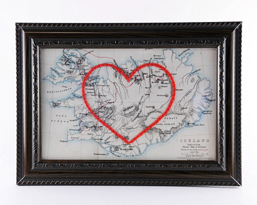 Hand Embroidered Map - Iceland