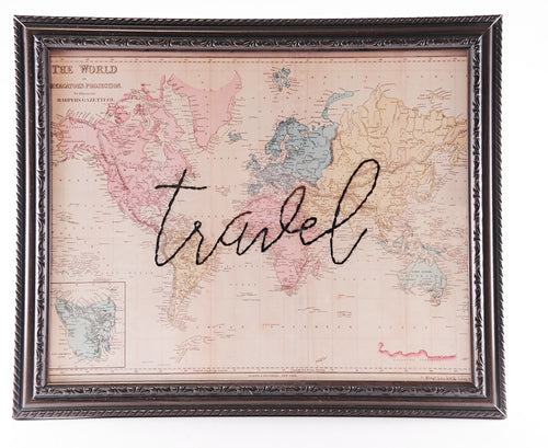 Hand Embroidered Map - World - Travel